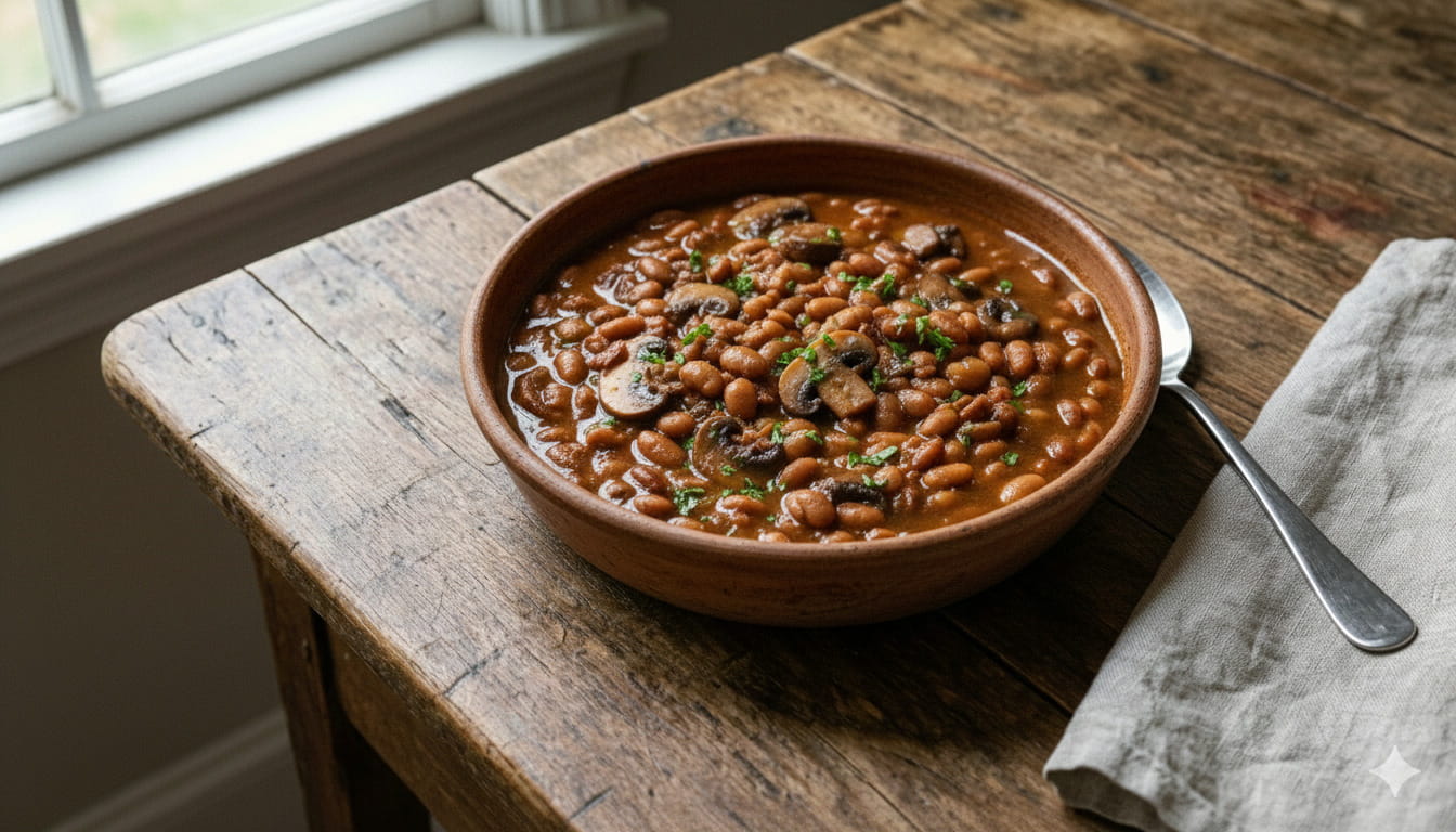 خوراک لوبیا و قارچ